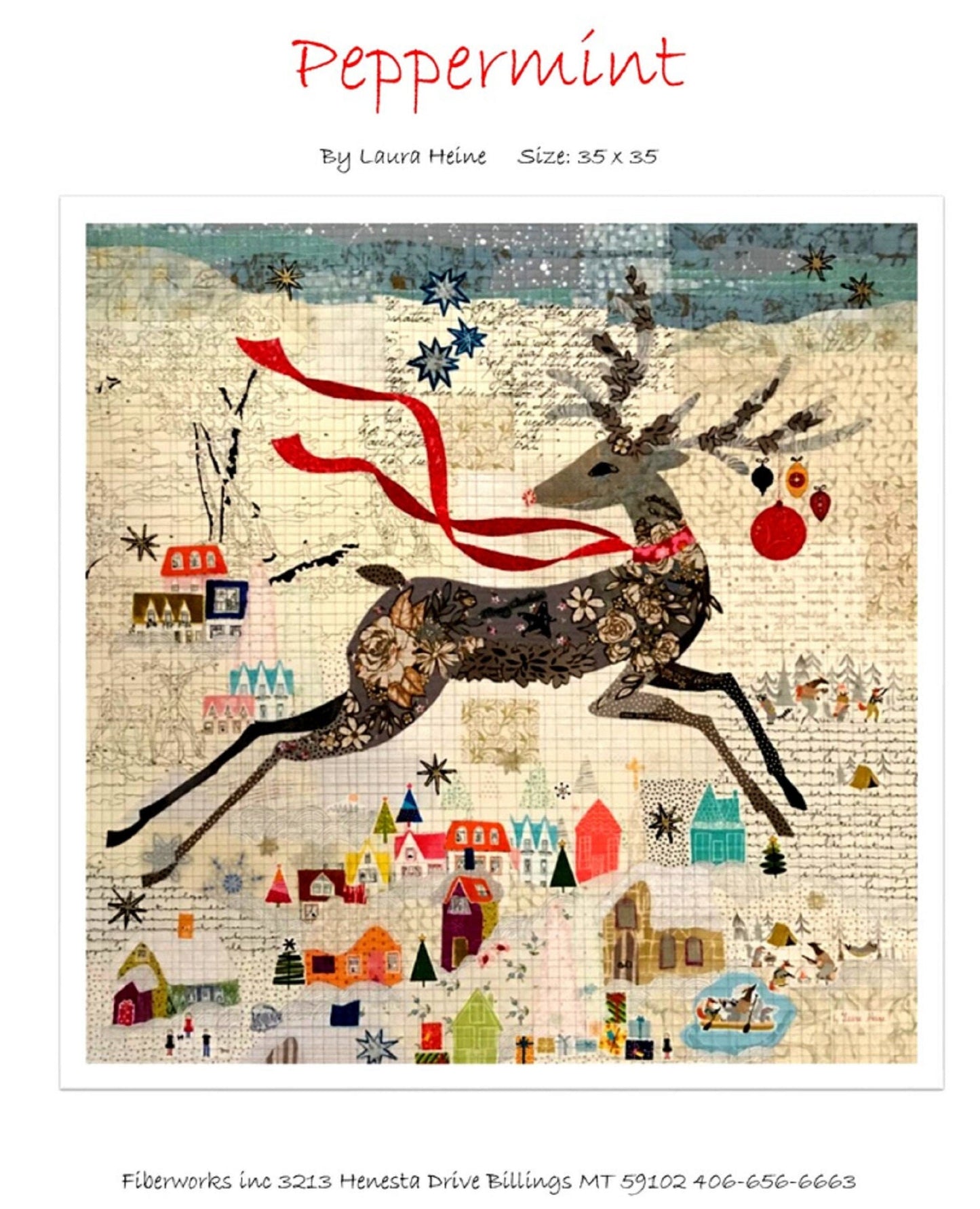 Peppermint Reindeer Collage Quilt Pattern by Laura Heine - Finished size approximately 35" x 35" - Christmas Project Pattern