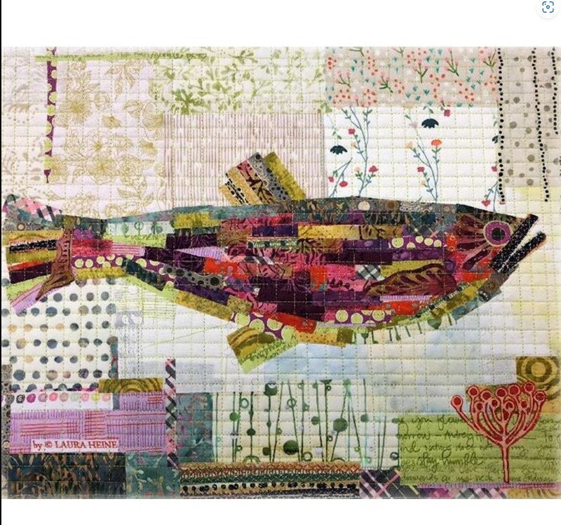 Teeny Tiny Collage Quilt Patterns by Laura Heine - Group #1, Dress, Fish, Elephant Finished size approx 16" x 20"