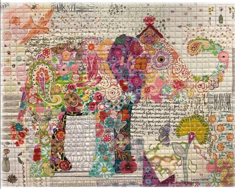 Teeny Tiny Collage Quilt Patterns by Laura Heine - Group #1, Dress, Fish, Elephant Finished size approx 16" x 20"