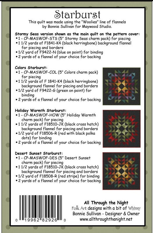 Starburst Quilt Kit - Pattern by Bonnie Sullivan. Includes Pattern + Fabric to piece this gorgeous top. Approx size 44" x 44" Free Ship