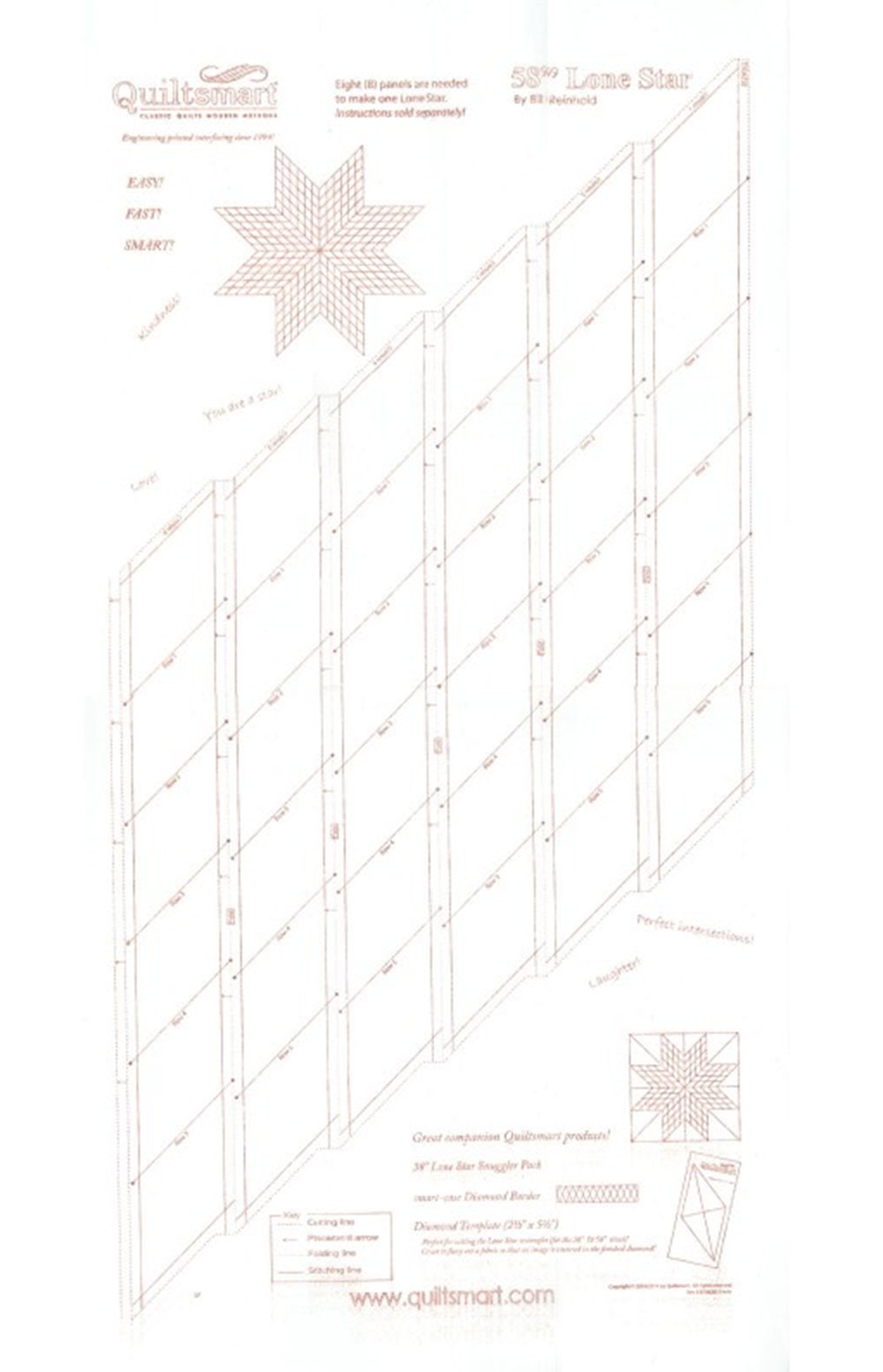Quiltsmart Lone Star 58" by Designer Bill Reinhold - Classic Pack includes 8 panels of Interfacing + instructions. Free Shipping!