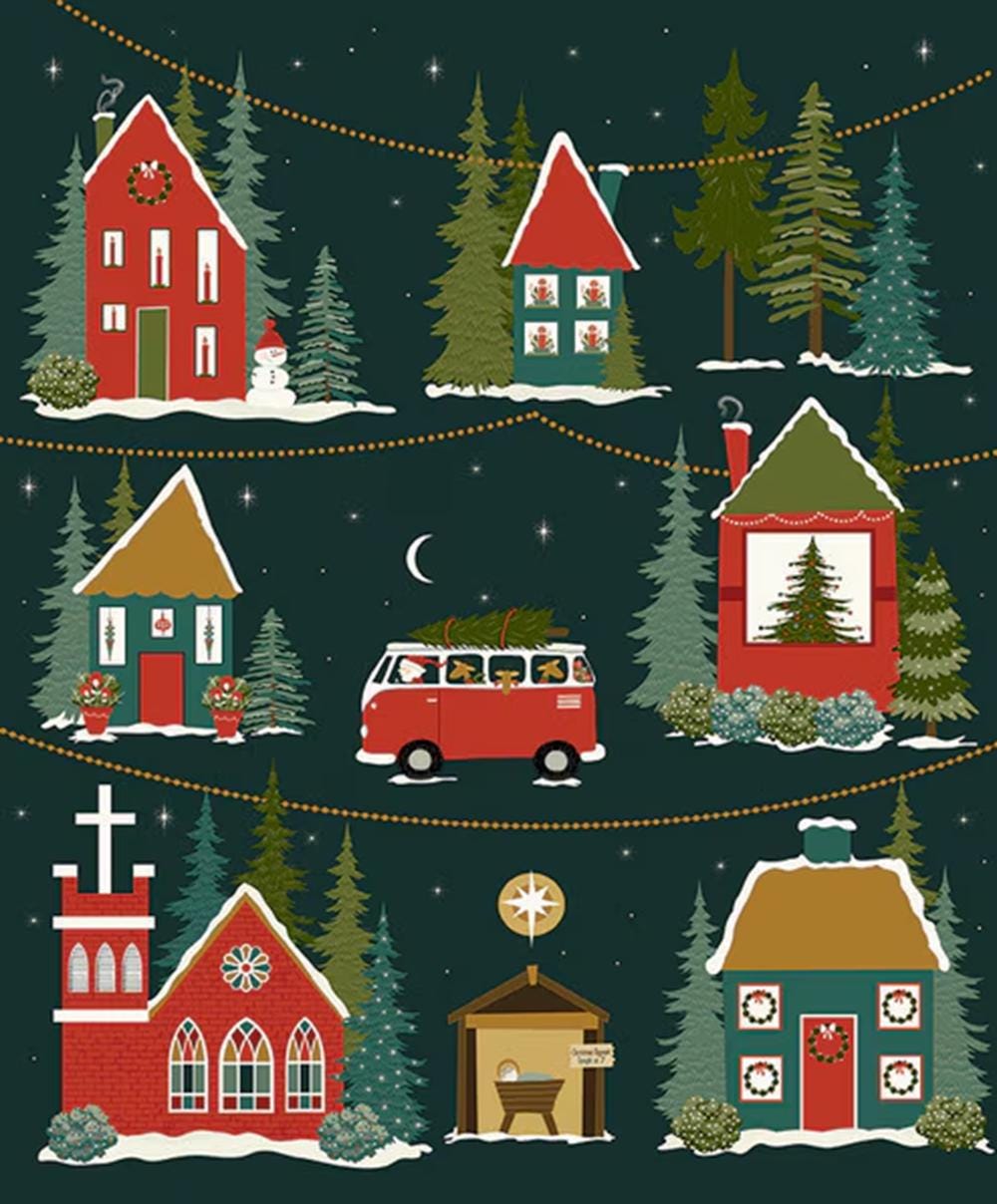 Christmas is in Town Panel - 36" x 43" cotton panel from Riley Blake, designed by Sandy Gervais