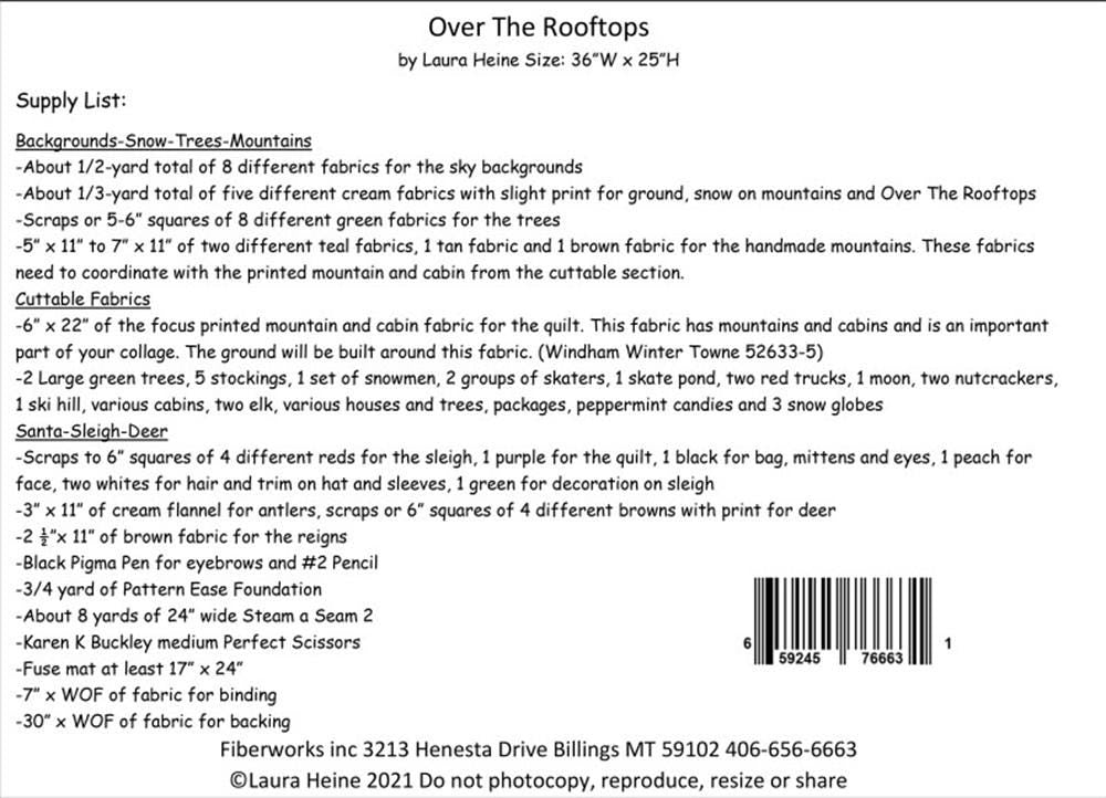 Over the Rooftops Christmas Pattern by Laura Heine - finished size approx 36" W x 25" L (pattern only)
