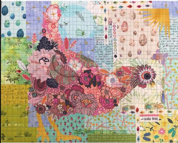 Teeny Tiny Collage Quilt Patterns by Laura Heine - Group #6 Rooster, Hen, and Bee