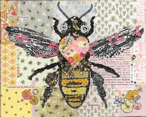 Teeny Tiny Collage Quilt Patterns by Laura Heine - Group #6 Rooster, Hen, and Bee