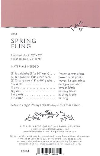 Spring Fling Quilt Pattern by Lella Boutique - approx 78" x 78" finished size