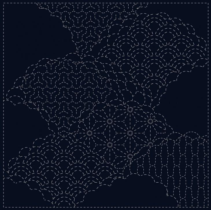 Sashiko Cloth Cumulus Cloud - 12" x 12" blue