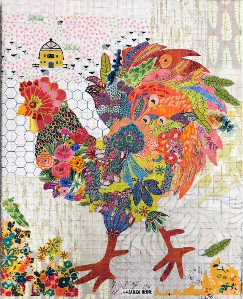 Teeny Tiny Collage Quilt Patterns by Laura Heine - Group #6 Rooster, Hen, and Bee