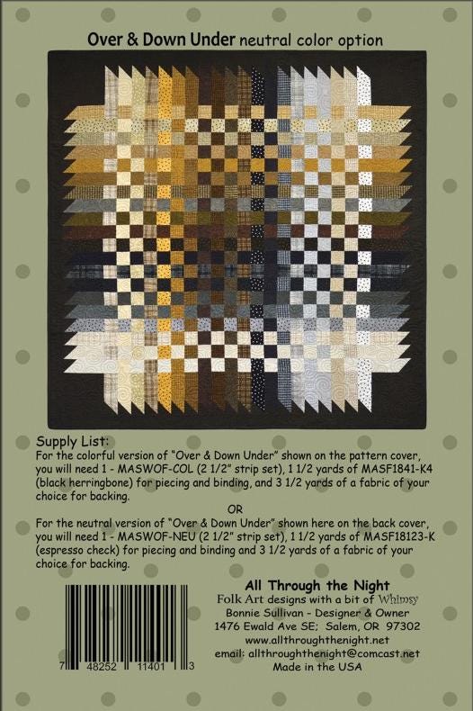 Over & Down Under Quilt Pattern by Bonnie Sullivan for All Through the Night - Precut Friendly 56" x 56" finished size