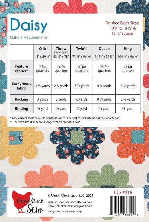 Daisy Quilt Pattern by Cluck Cluck Sew - Fat Quarter Quilt in 5 sizes