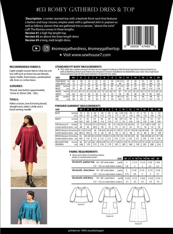 Romey Gathered Dress & Top from Sew House Seven, designed by Peggy Mead - sizes 00-20