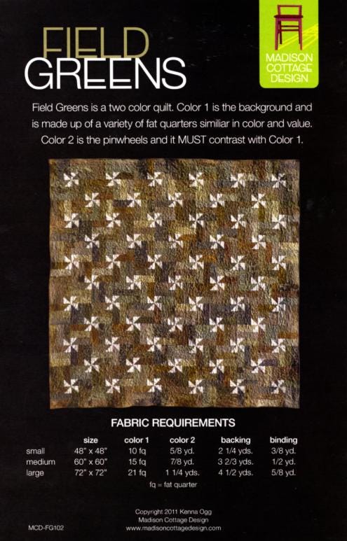 Field Greens Quilt Pattern by Kenna Ogg for Madison Cottage Design - Three quilt sizes included, Precut Friendly.