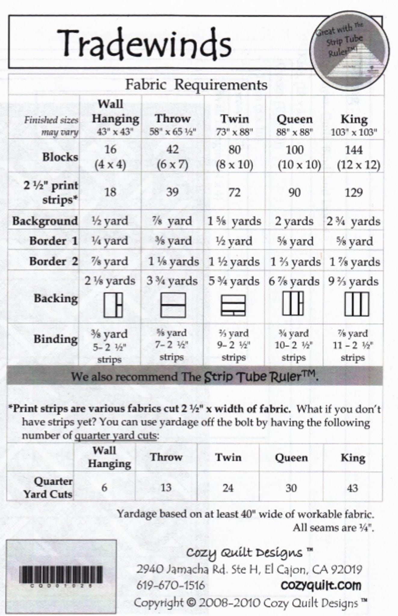 Tradewinds Quilt Pattern by Georgette Dell'Orco from Cozy Quilt Designs includes 5 sizes