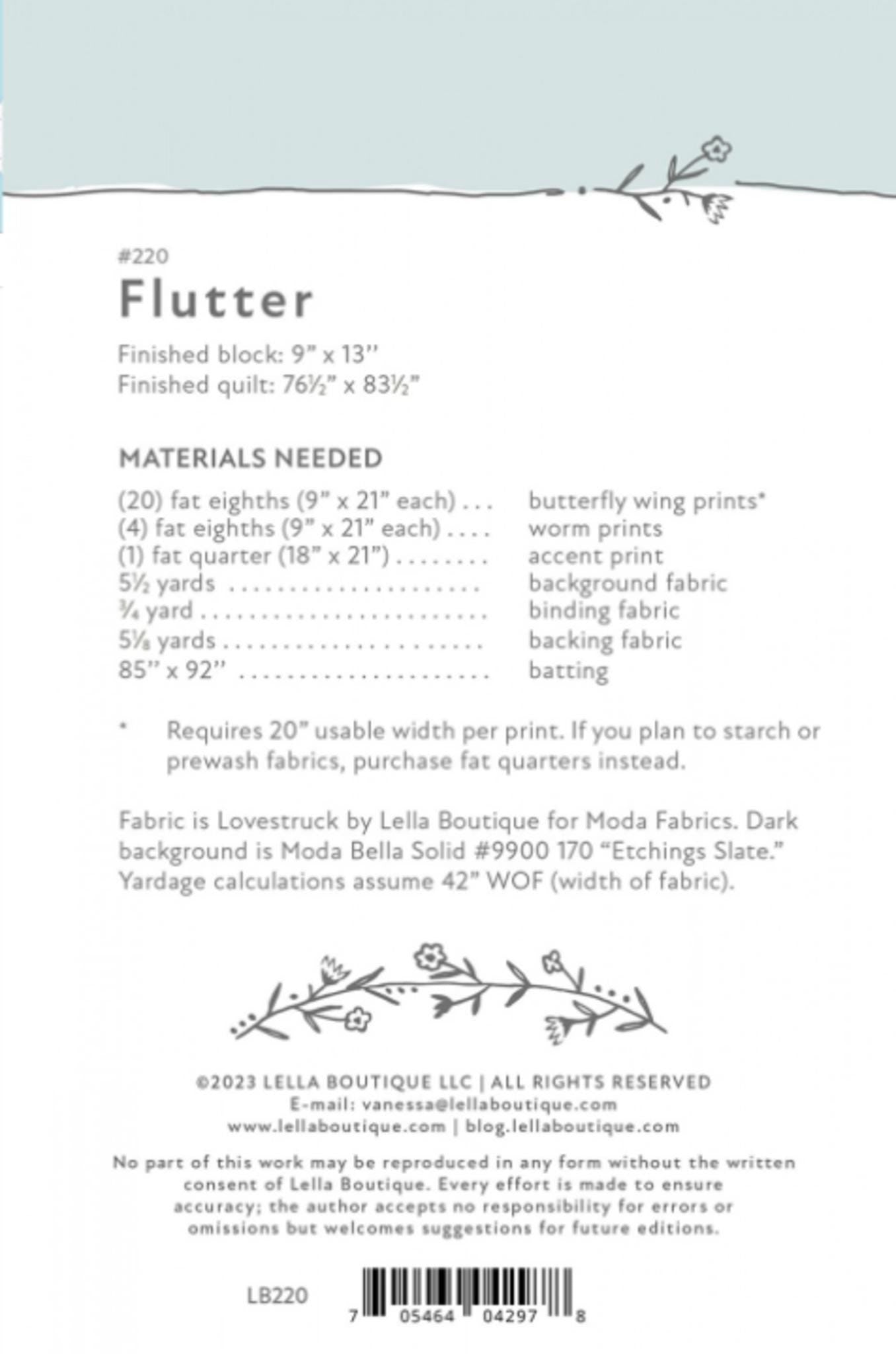 Flutter Quilt Pattern by Lella Boutique - approx 76.5" x 83.5" finished size