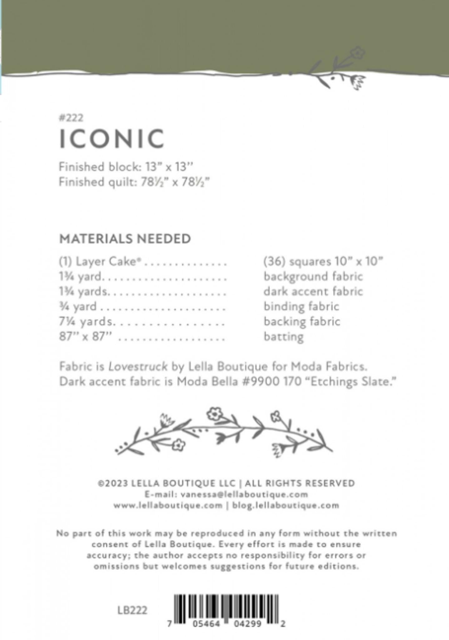 Iconic Quilt Pattern by Lella Boutique - approx 78.5" x 78.5" finished size