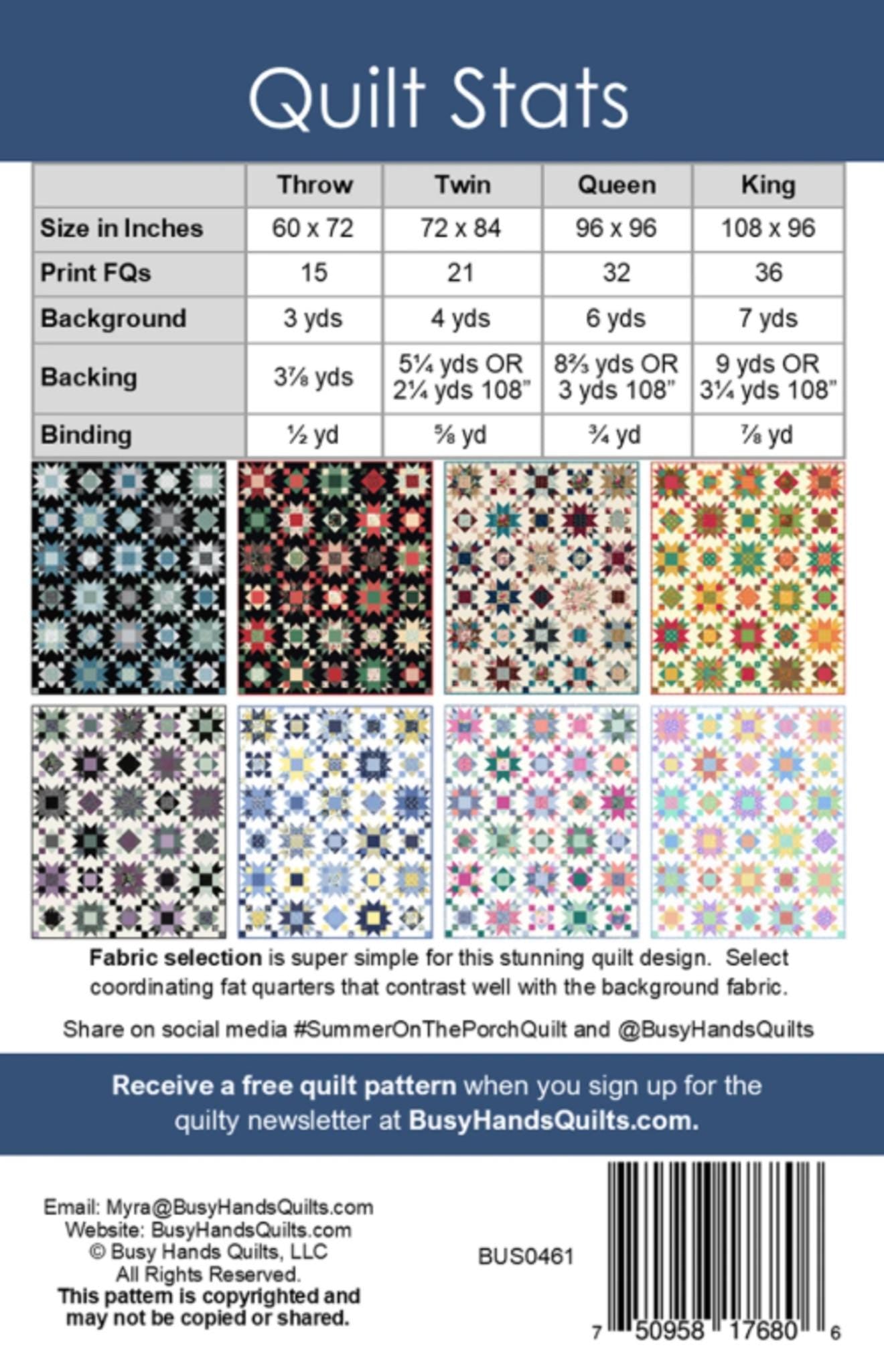 Summer on the Porch Quilt Pattern by Myra Barnes - includes 4 sizes. Fat Quarter Friendly
