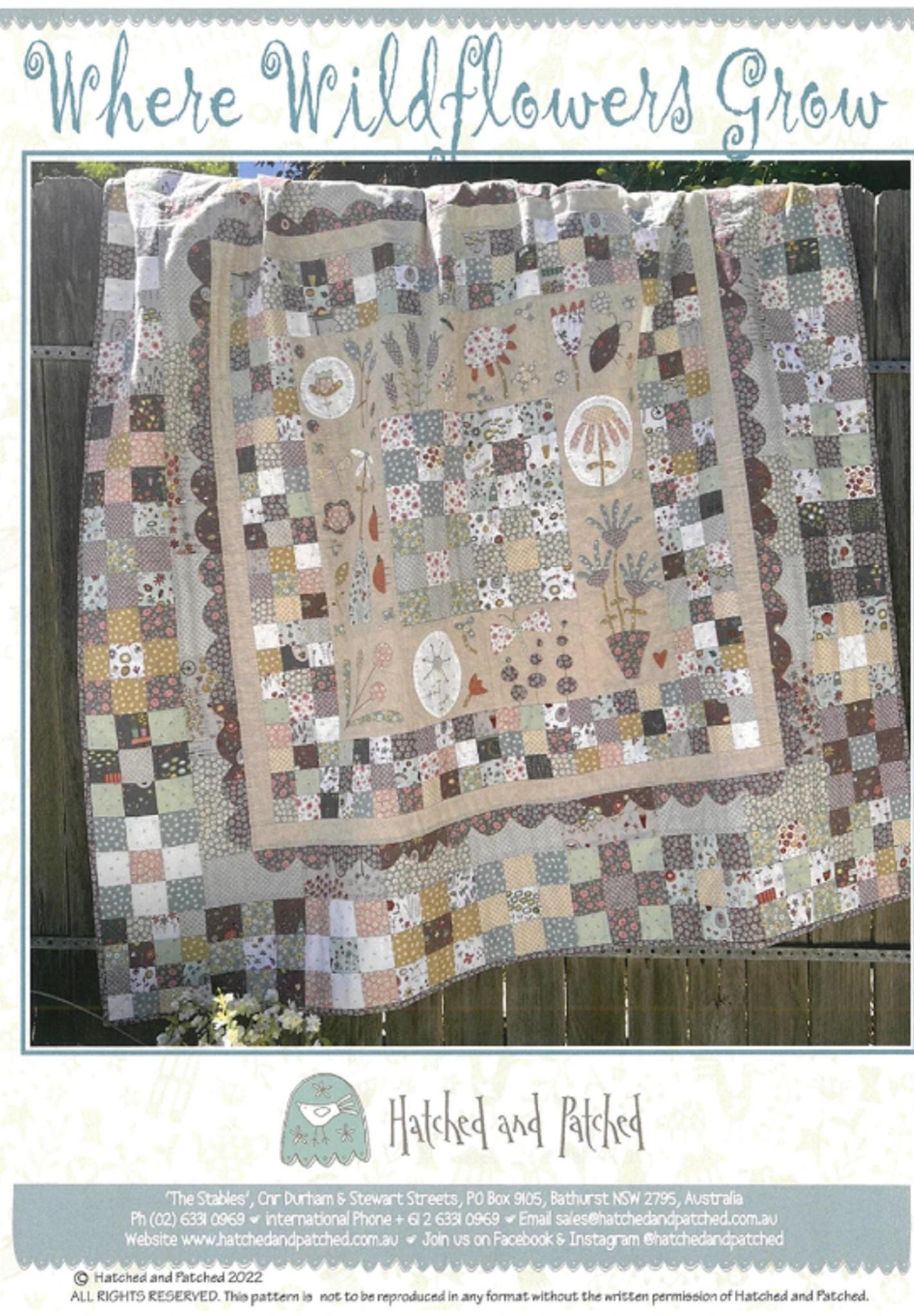Where Wildflowers Grow Quilt Pattern by Anni Downs - finished size 54" x 54". For Hatched and Patched.