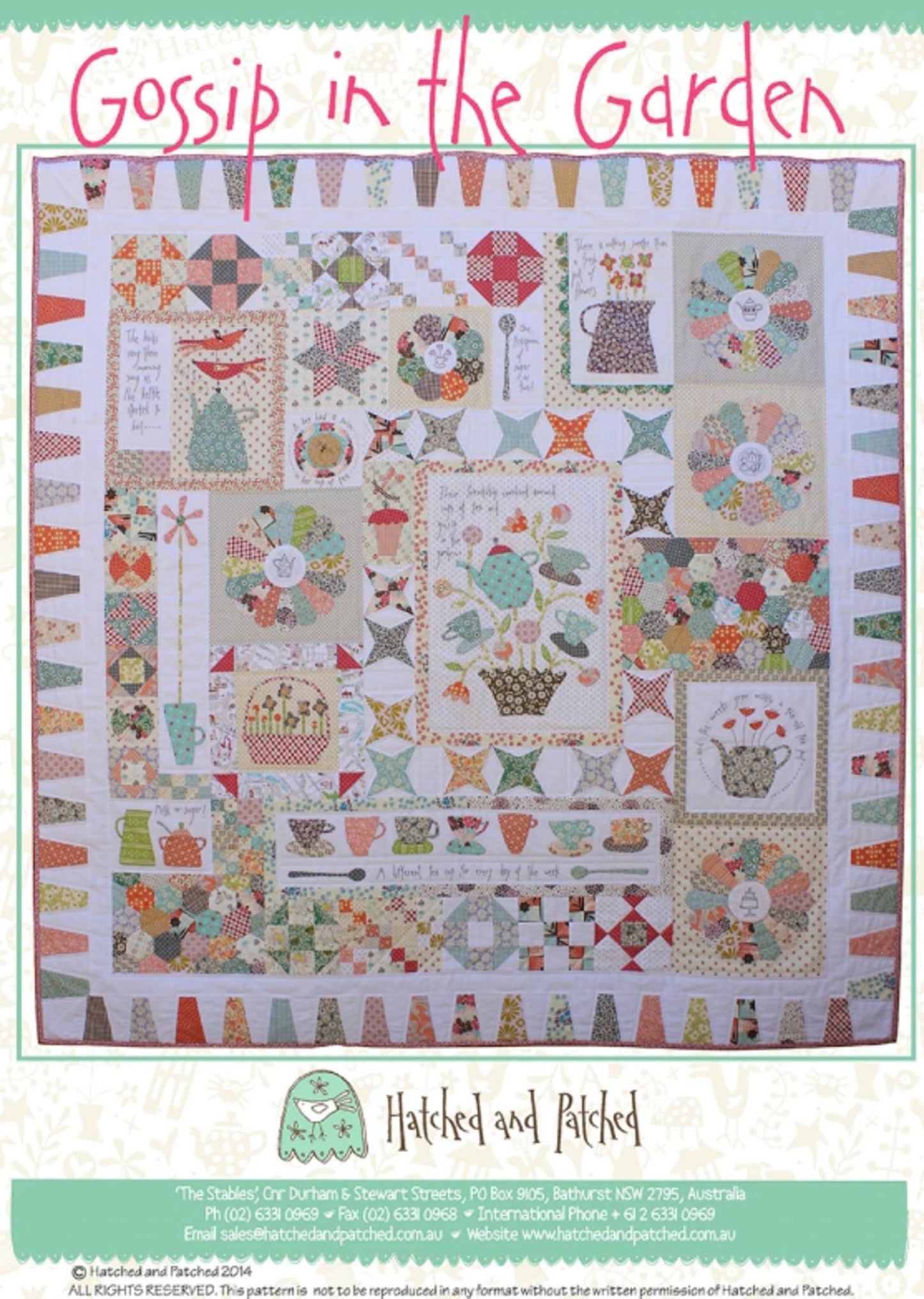 Gossip in the Garden Quilt Pattern by Anni Downs - finished size 62.5" x 70.5". for Hatched and Patched.