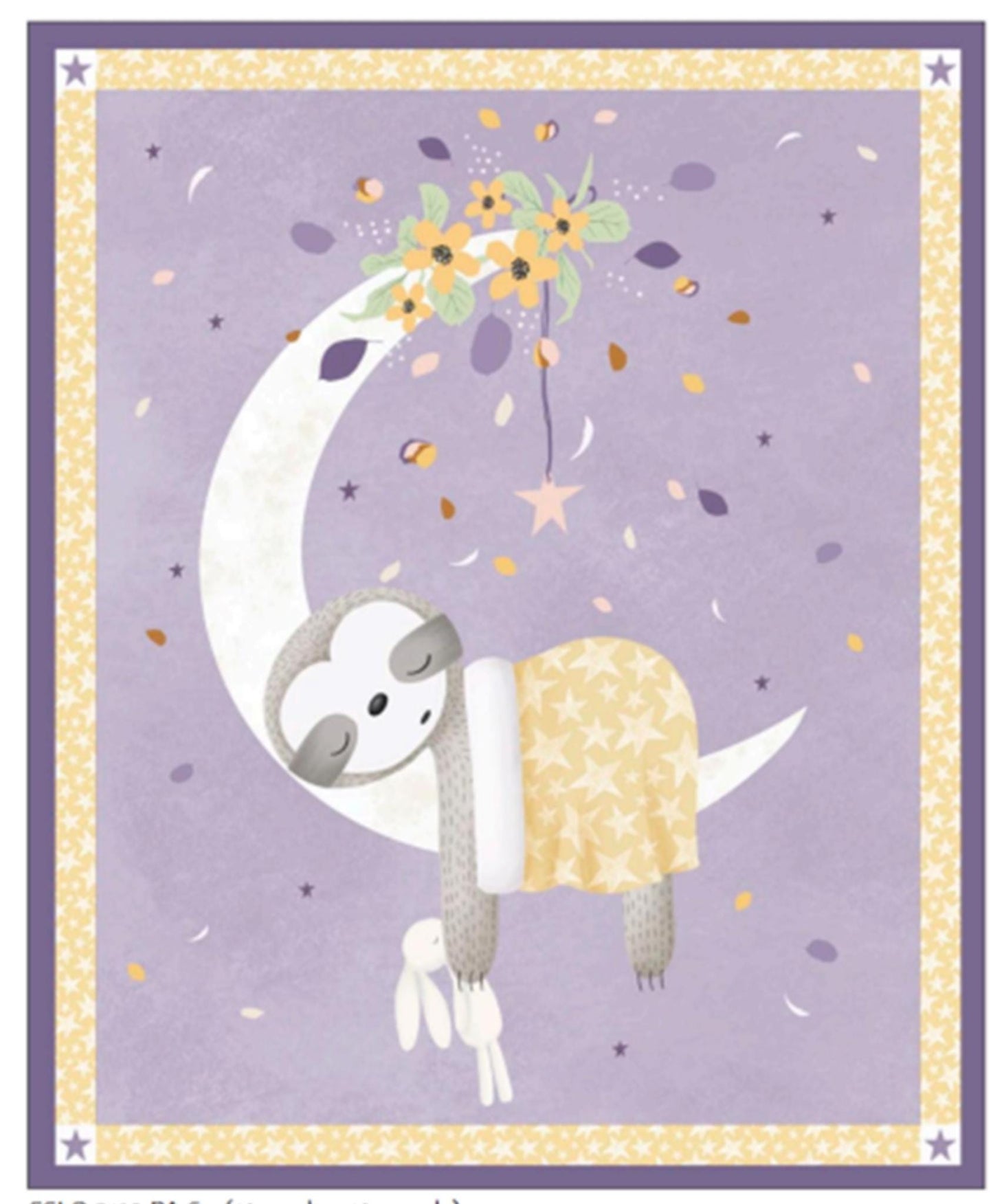 Sleepy Sloth Panel + 6 Fat Quarters - Purple Colorway.
