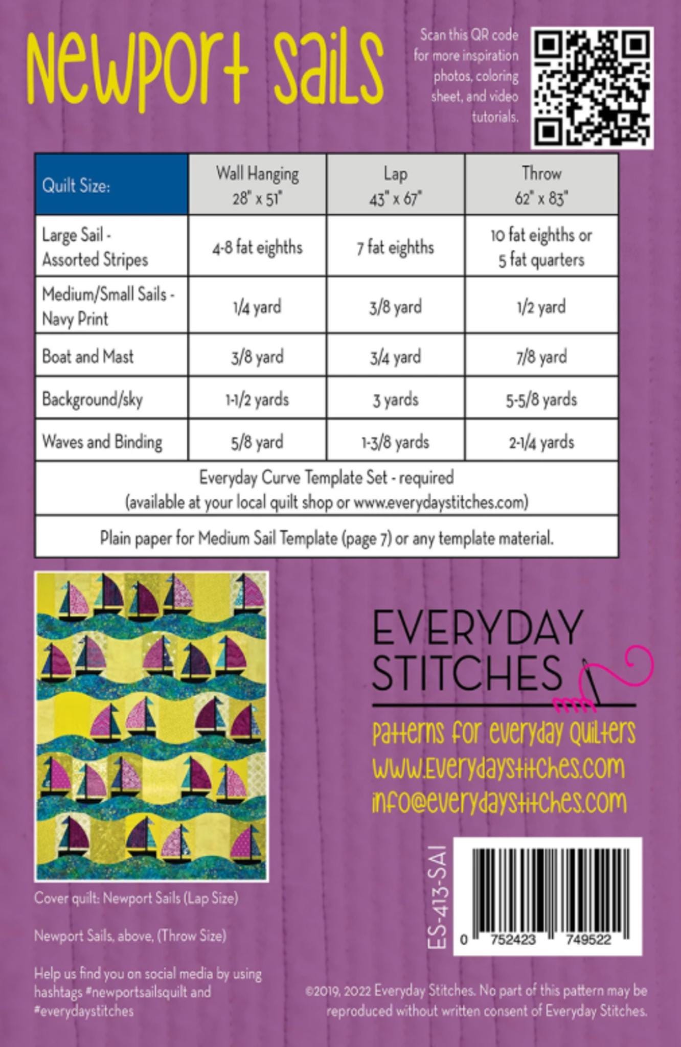 Newport Sails Quilt Pattern by Everyday Stitches - 3 sizes included