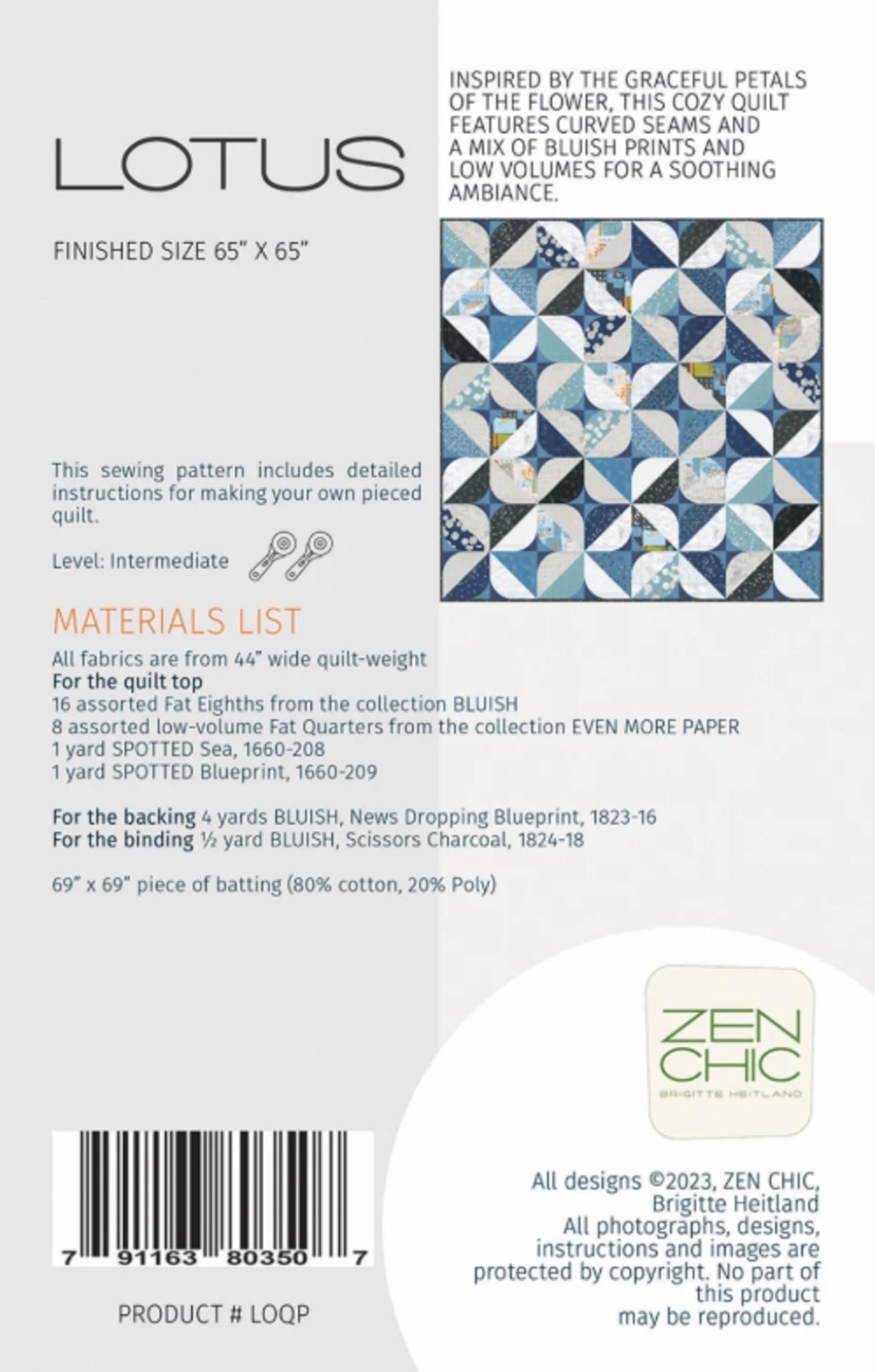 Lotus Quilt Pattern by Brigitte Heitland - 85" x 65"