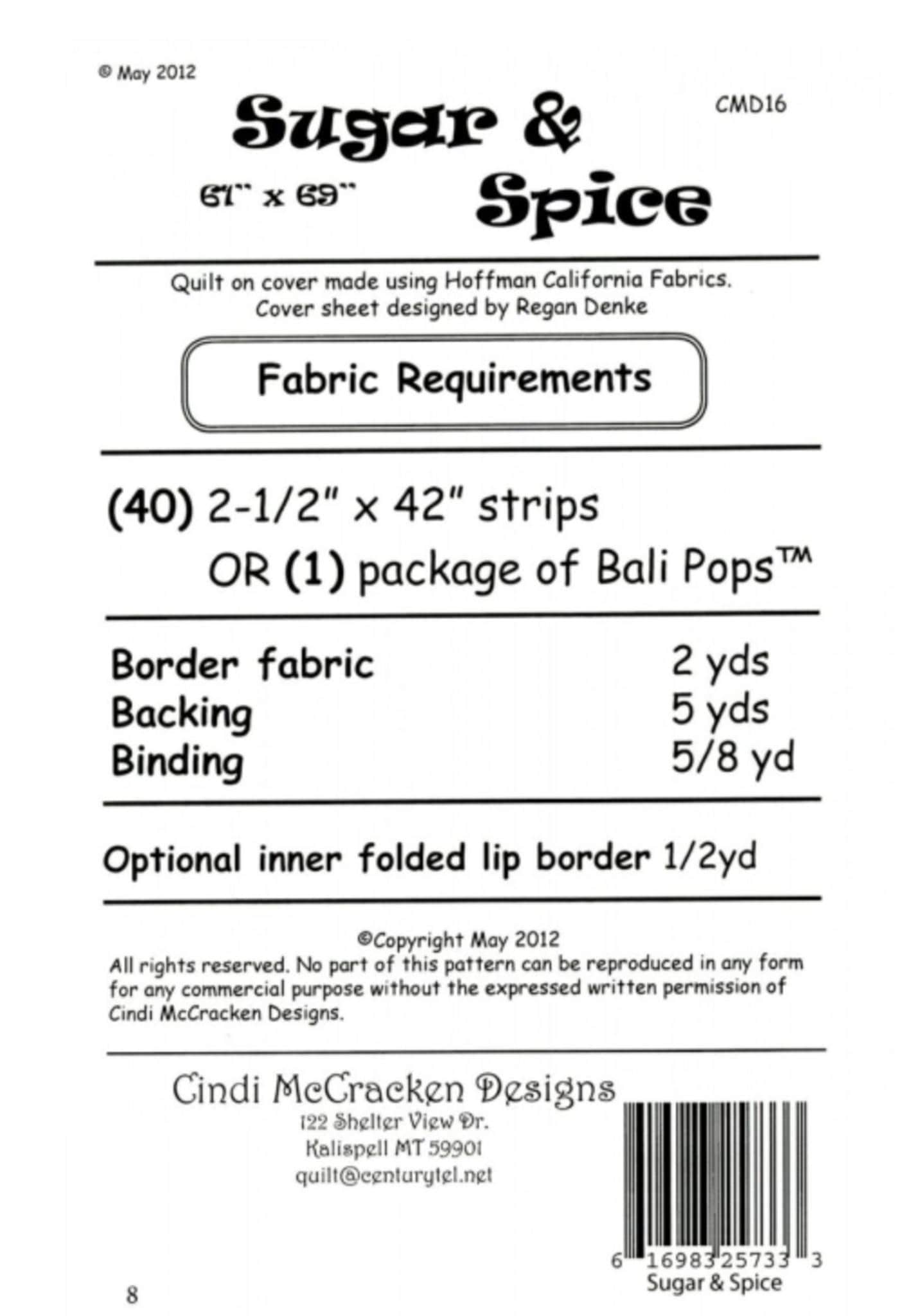 Sugar & Spice 2.0 Quilt Pattern by Cindi McCracken - finished size 61" x 69"