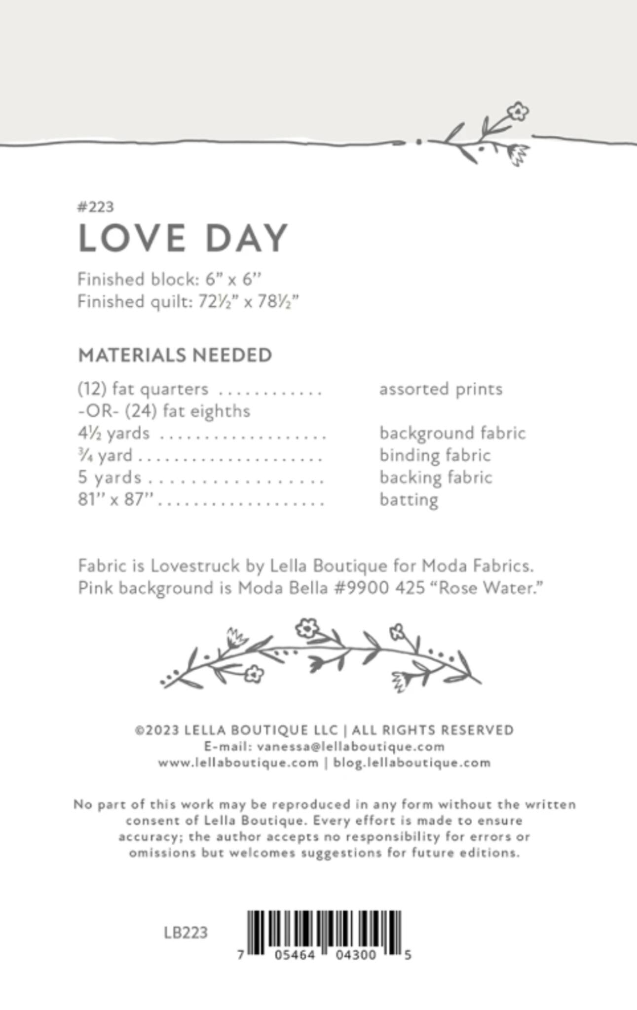 Love Day Quilt Pattern by Lella Boutique - approx 72.5" x 78.5" finished size