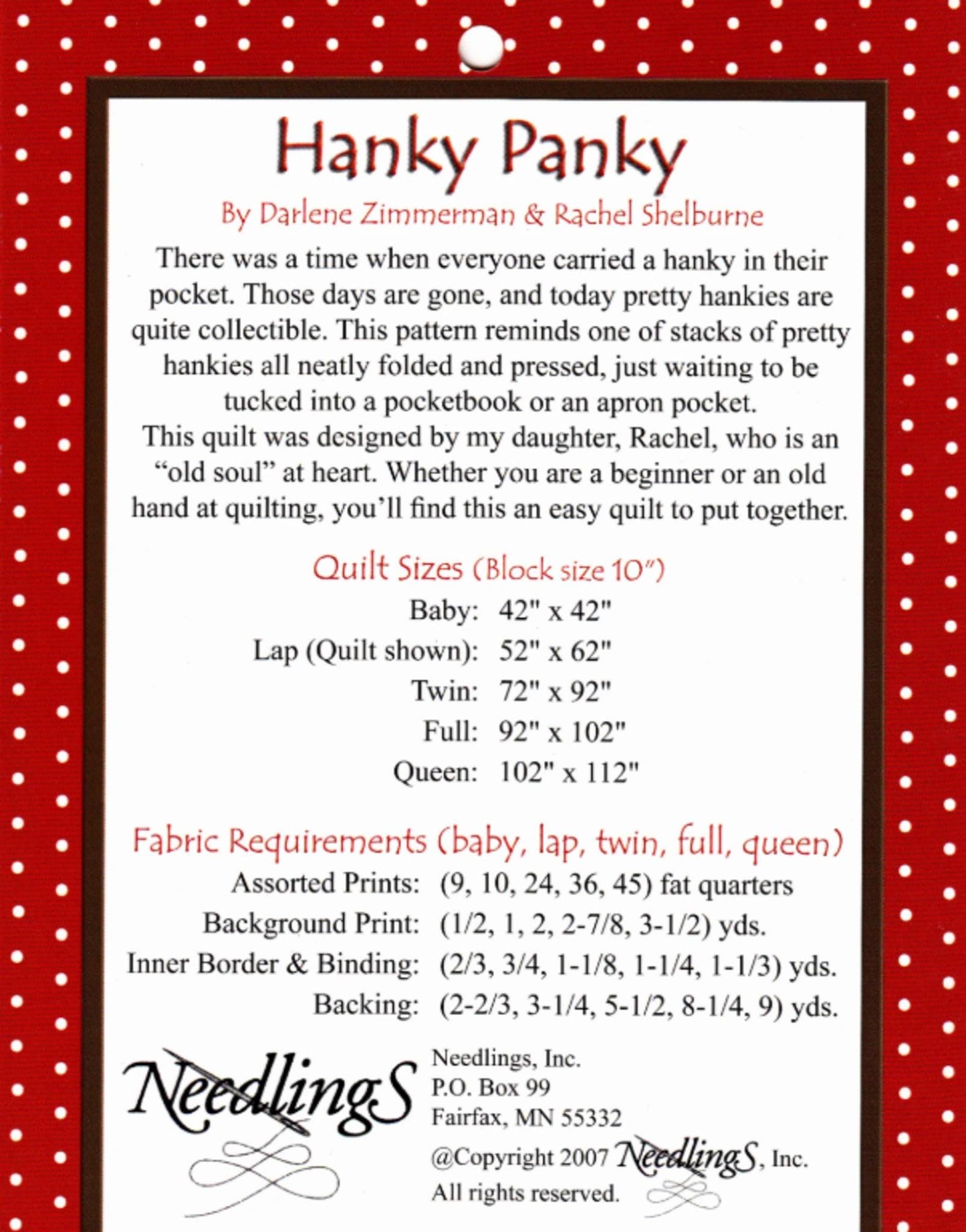 Hanky Panky by Darlene Zimmerman & Rachel Shelburne - Fat Quarter Quilt 5 sizes