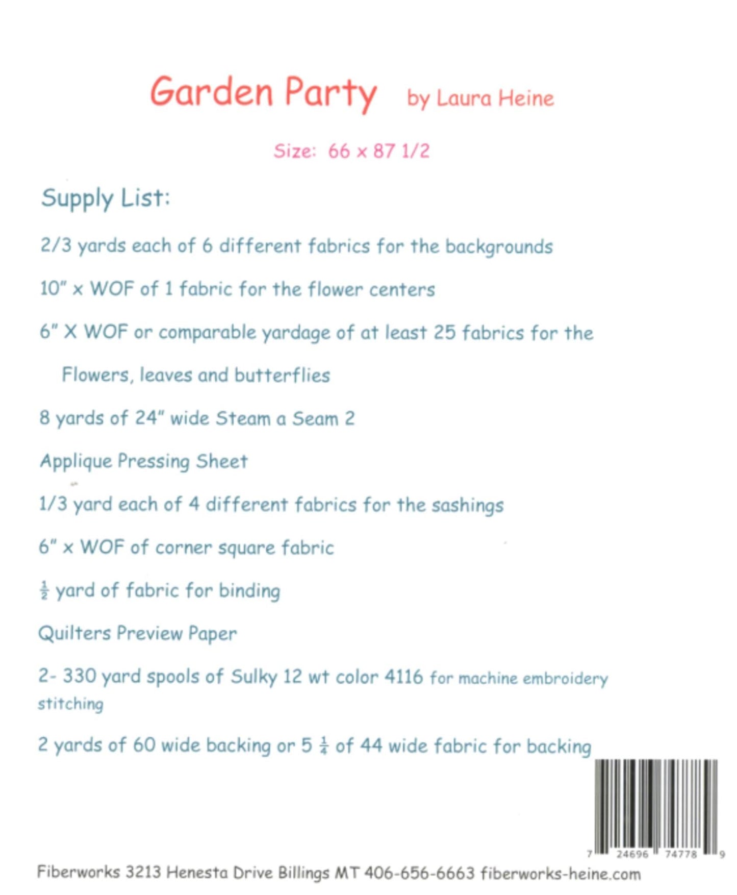 Garden Party Quilt Pattern by Laura Heine - Finished size approximately 66" w x 87.5" h
