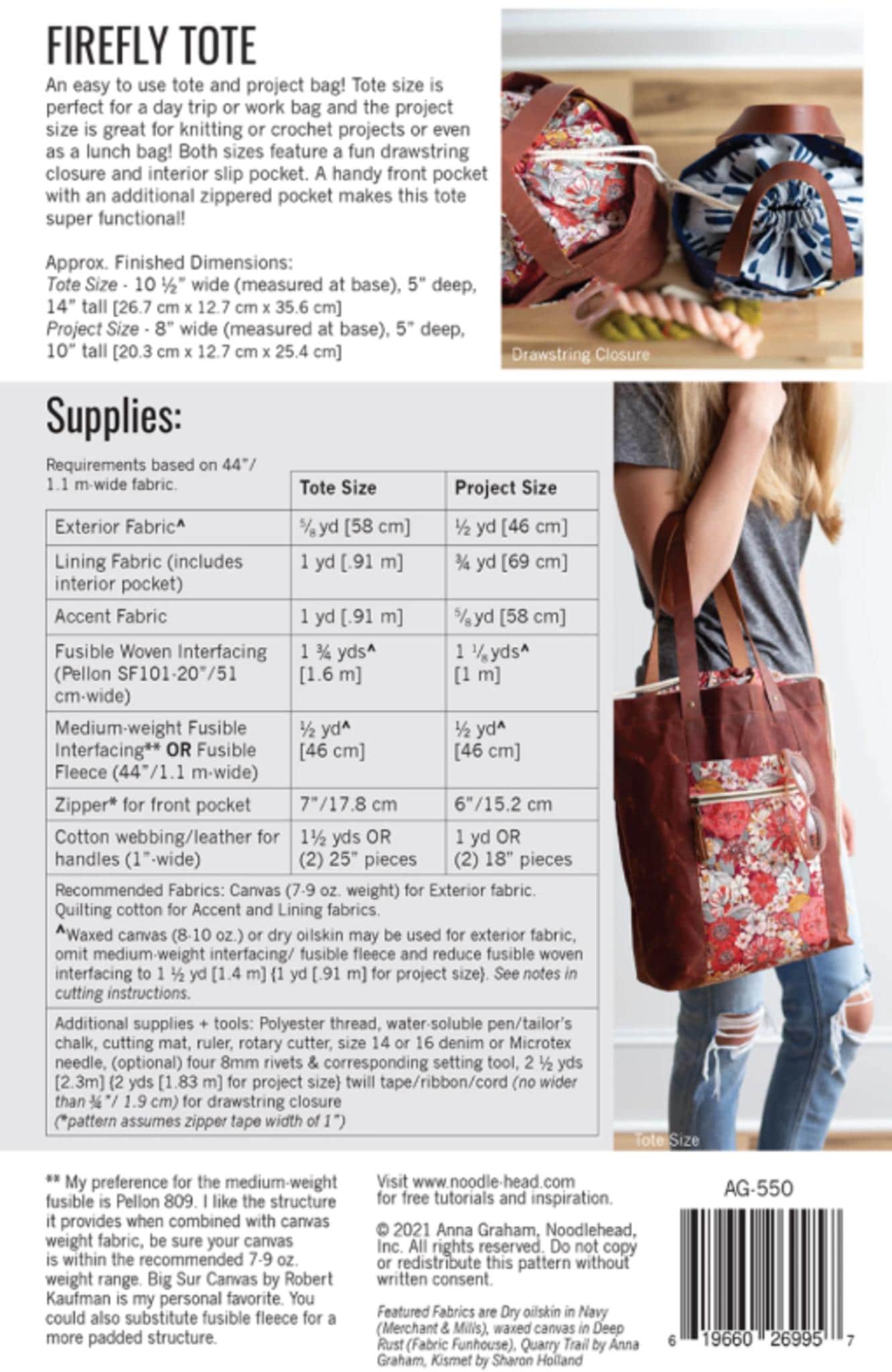 Firefly Tote Bag Pattern Designed by Anna Graham - includes 2 sizes