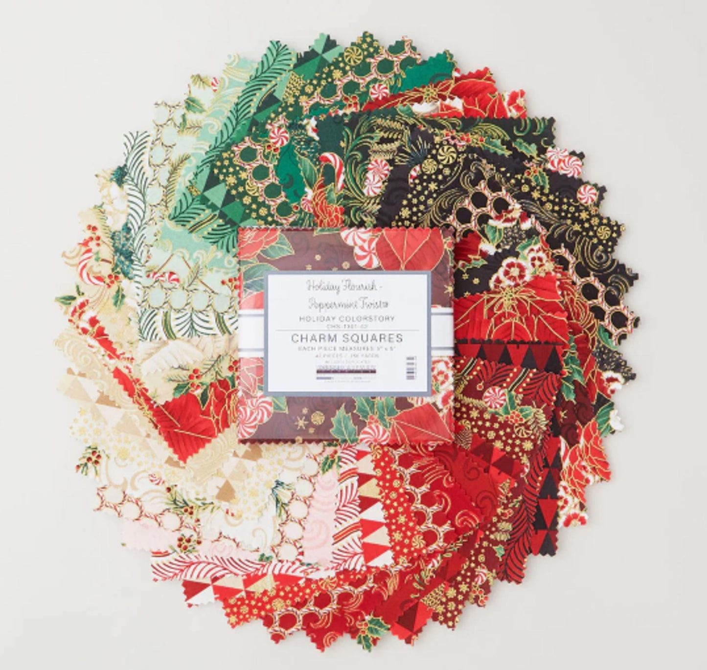 Holiday Flourish - Peppermint Twist Holiday Colorstory Charm Pack 5" Squares - 42pcs from Robert Kaufman
