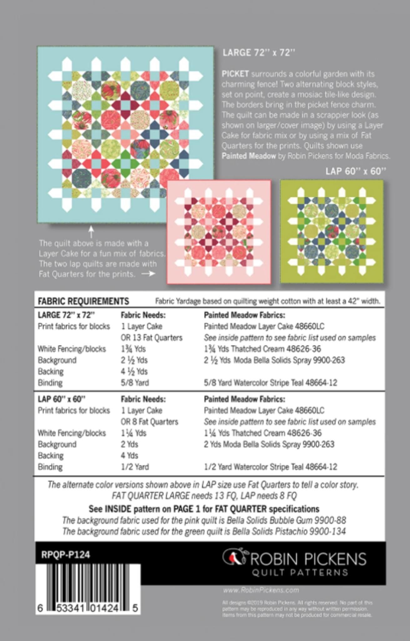 Picket Quilt Pattern by Robin Pickens - 2 sizes included - pattern only
