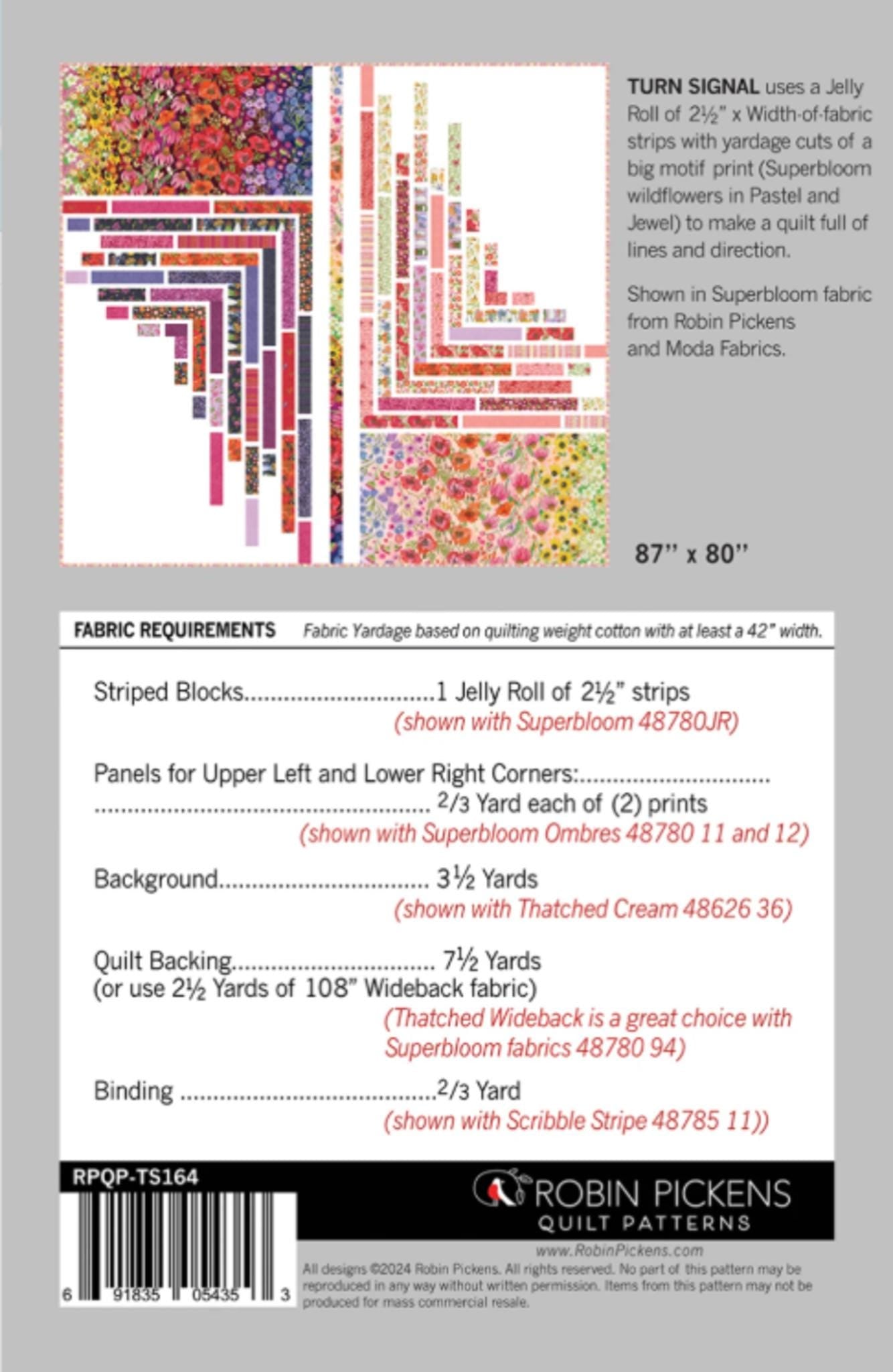 Turn Signal Quilt Pattern by Robin Pickens - 87 x 80 - pattern only