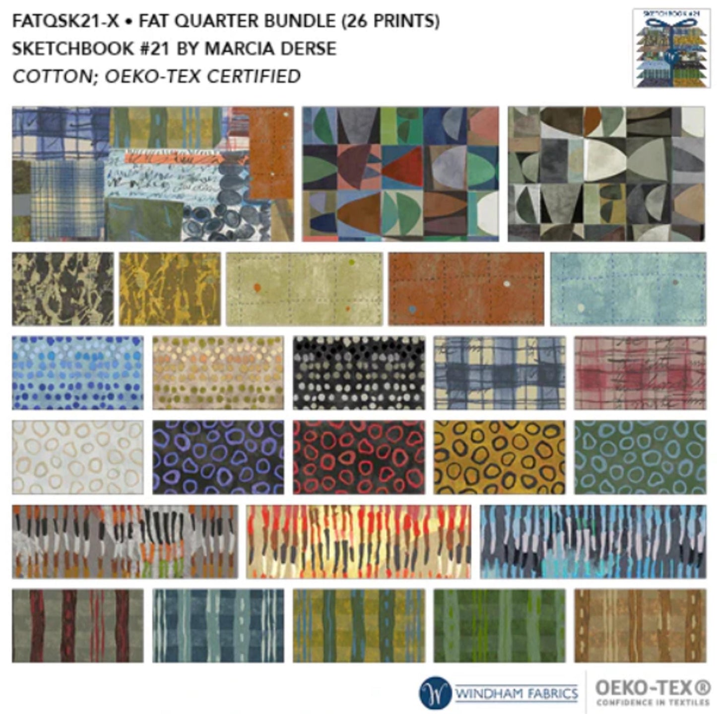 Sketchbook 21 Fat Quarters - 26 piece bundle by Marcia Derse; Free Shipping