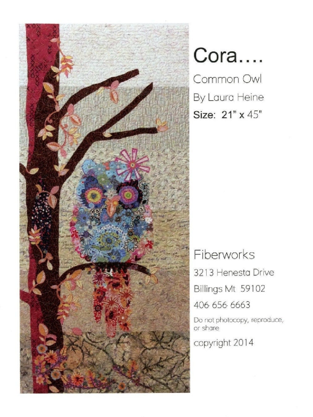 Cora Common Owl Collage Quilt Pattern by Laura Heine - Finished size approximately 21" w x 45" h