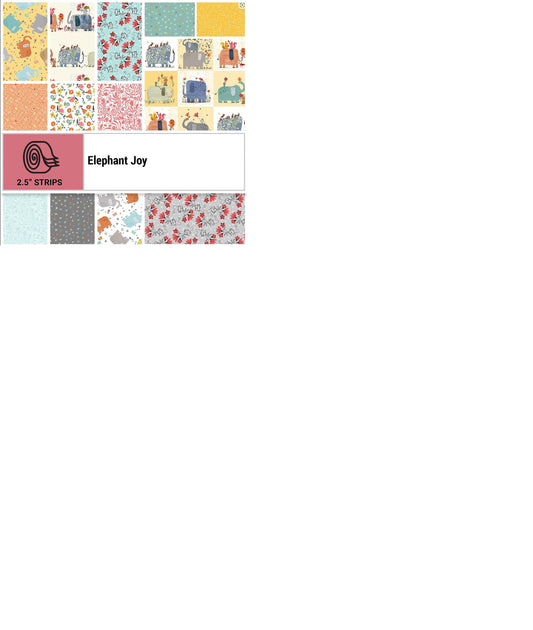 Elephant Joy Jellyroll Strips - 2-1/2 x 42" by Terry Runyan - Yellow/Multicolor, 100% cotton fabric by Benartex.