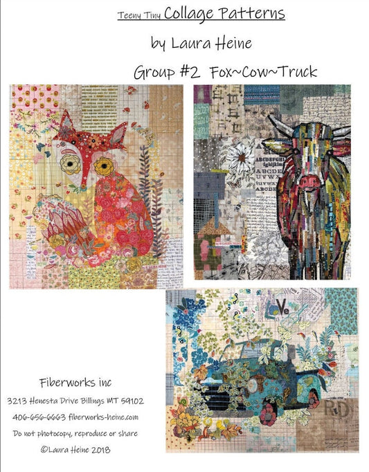 Teeny Tiny Collage Quilt Patterns by Laura Heine - Group #2 Fox Cow Truck
