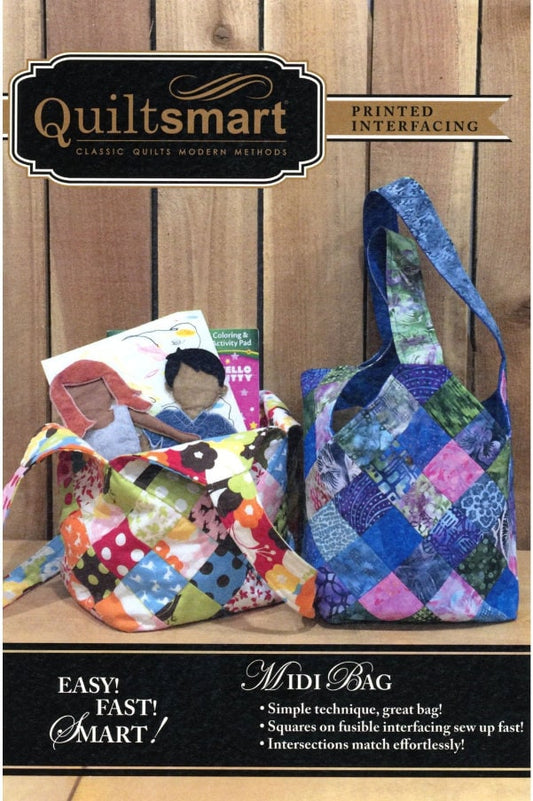 Midi Bag Fun Pack - Quilt Instructions + Printed Interfacing. Approx finished size is 8" square bottom x 12" high. Fun Pack makes 2 bags.