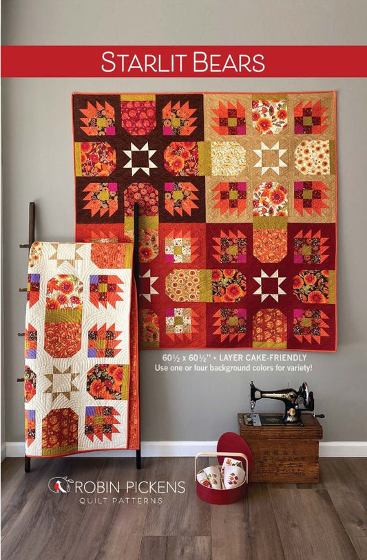 Starlit Bears Quilt Pattern by Robin Pickens. Finished size 60.5" x 60.5" - Layer Cake Friendly.
