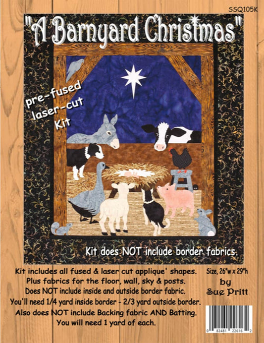 Barnyard Christmas Laser Cut Quilt Kit by Sue Pritt. 26"w x 29"h - Free Shipping