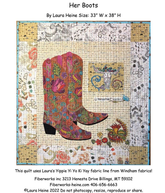 Her Boots by Laura Heine - finished size approx 33" W x 38" L (pattern only)