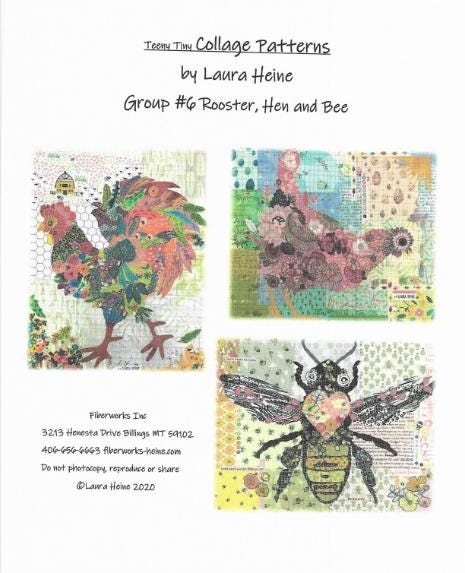 Teeny Tiny Collage Quilt Patterns by Laura Heine - Group #6 Rooster, Hen, and Bee