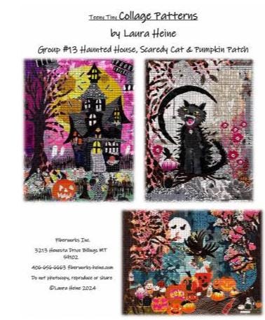 Teeny Tiny Collage Quilt Patterns by Laura Heine - Group #13, Haunted House, Scaredy Cat & Pumpkin Patch