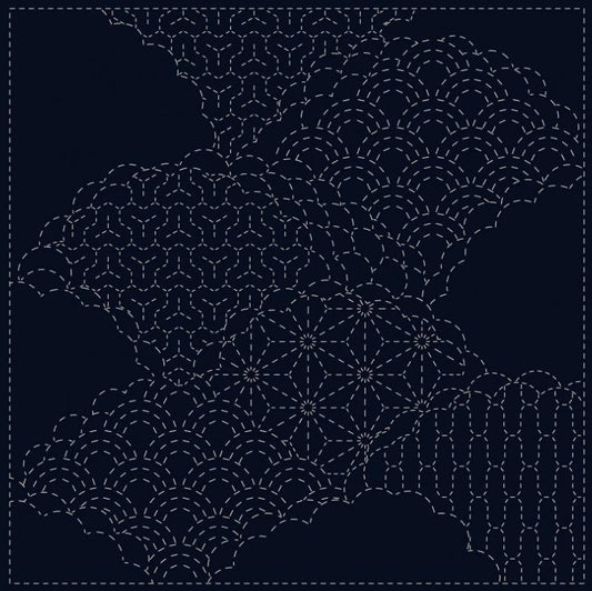 Sashiko Cloth Cumulus Cloud - 12" x 12" blue