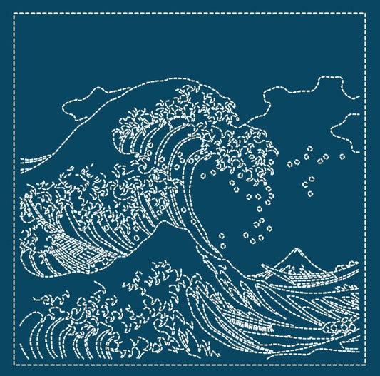 Olympus Sashiko Cloth The Great Wave - 12" x 12" Navy Blue