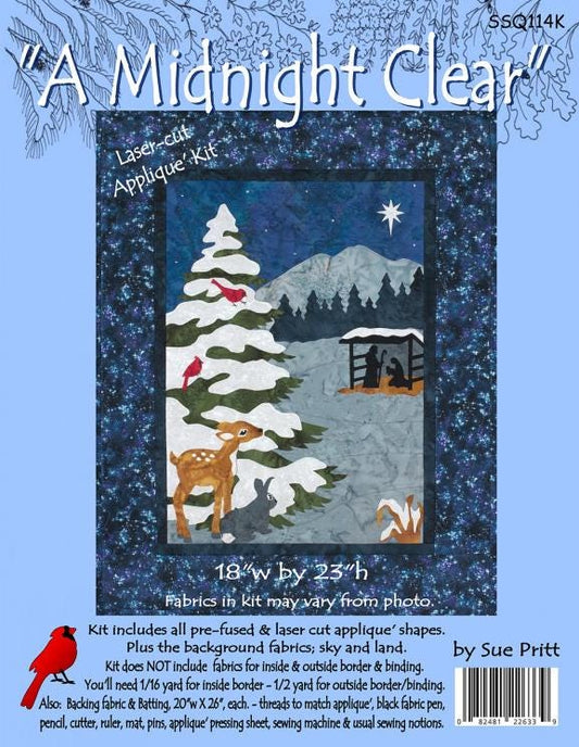 Midnight Clear Laser Cut Quilt Kit by Sue Pritt. 18"w x 23"h - Free Shipping