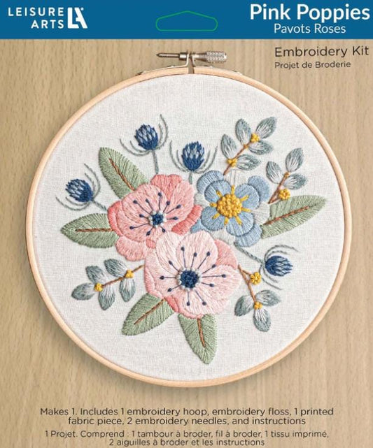 Pink Poppies Embroidery Kit by Leisure Arts - 6inch Kit