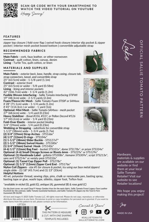 Lake Bag Pattern from Sallie Tomato