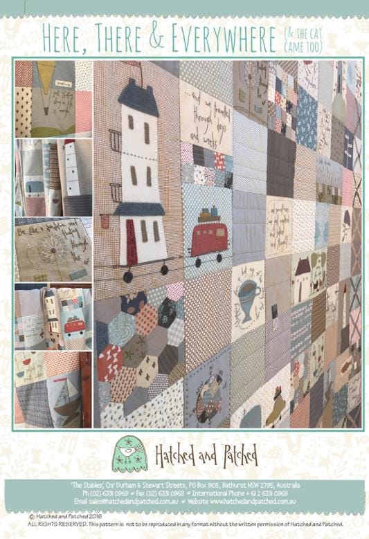 Here, There and Everywhere Quilt Pattern by Anni Downs - finished size 69" x 69". for Hatched and Patched. Shipping Included.