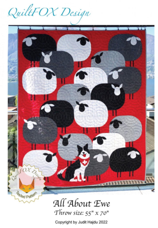 All About Ewe Quilt Pattern by Judit Hajdu - 55" x 70" - fabric not included; Sheep Quilt